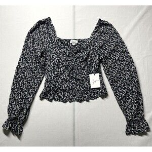 NWT Japra Black Smock Floral Print Top Cropped - Size M